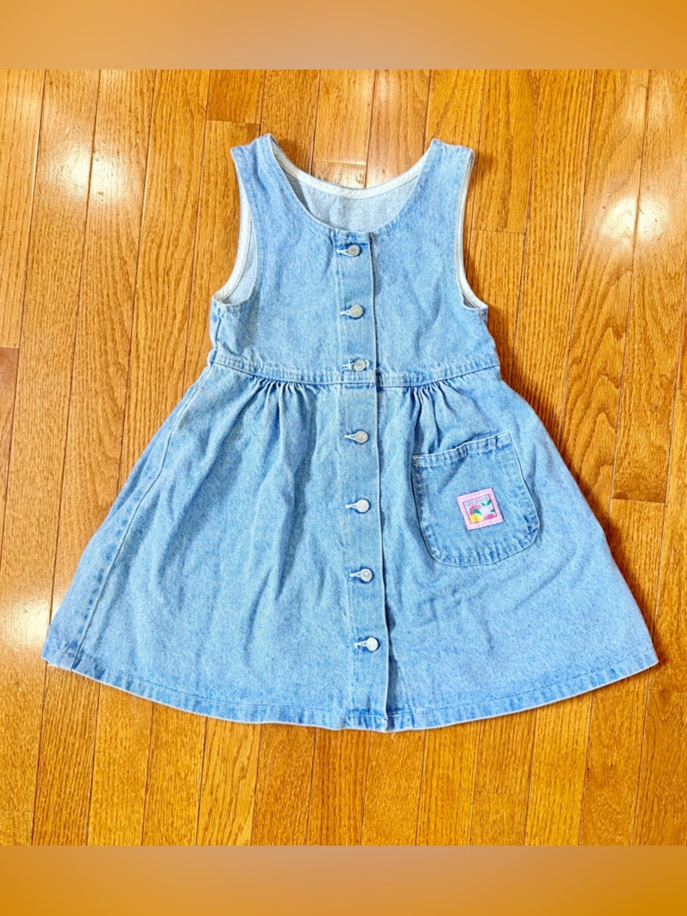 Vintage Lee Jeans Girls 6 90s Denim Jumper Overall Dress Button Front Jean USA